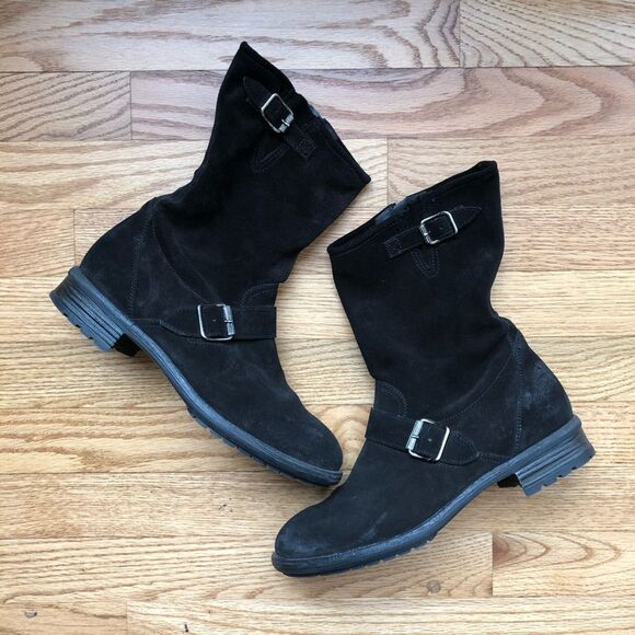 Paul Green Motorcycle Ankle Boots Black Suede 8.5 - Picture 1 of 9